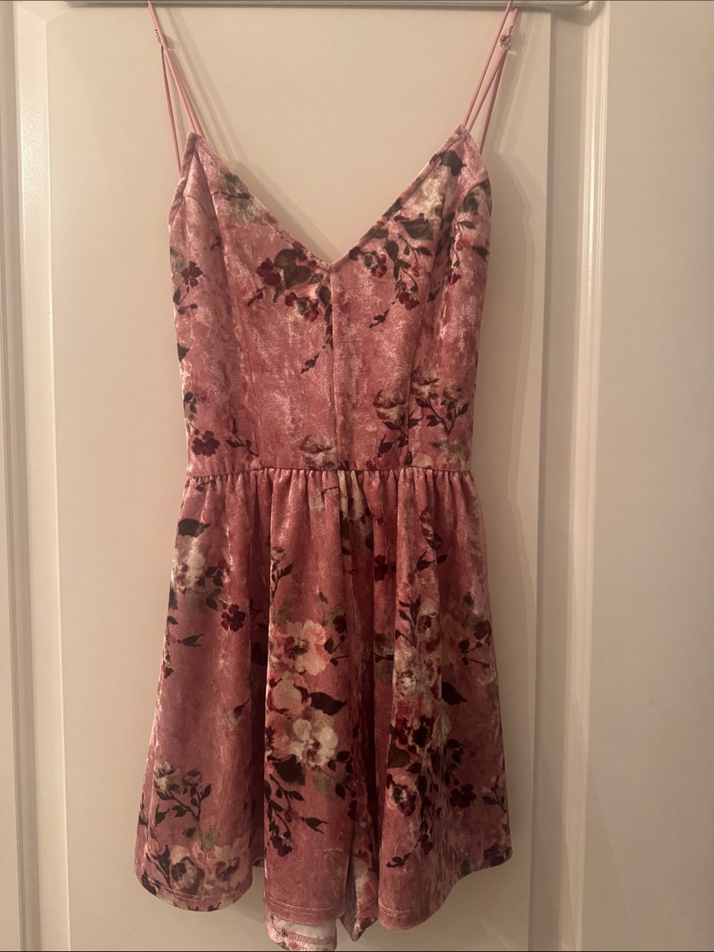 La Hearts Dusty Pink Floral Velvet Shorts Romper
